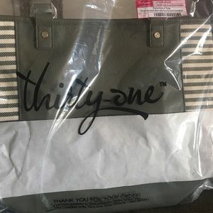 Thirty One Colorblock Tote Olive Pebble NIP